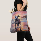 Tote Bag Sandy American Staffordshire Dog on Beach Sunset (De près)
