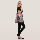 Tote Bag Sandy American Staffordshire Dog on Beach Sunset (Sur le modèle)