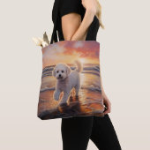 Tote Bag Sandy Paws Bichon Frise Dog sur Beach Sunset (De près)