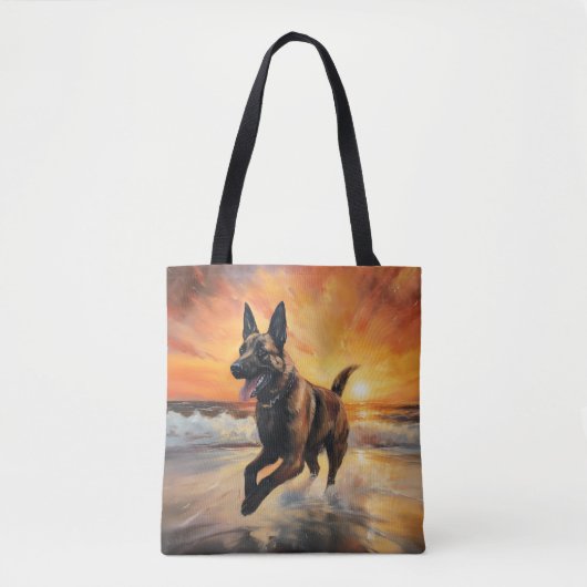 Tote Bag Sandy Paws Chien Malinois Belge sur le coucher du  (Devant)