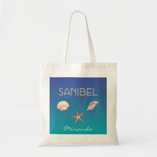 Tote Bag Sanibel avec des coquillages et le nom fait sur