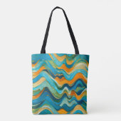 Tote Bag "Sanlúcar" Vagues bleu vert orange (Dos)