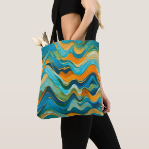 Tote Bag "Sanlúcar" Vagues bleu vert orange