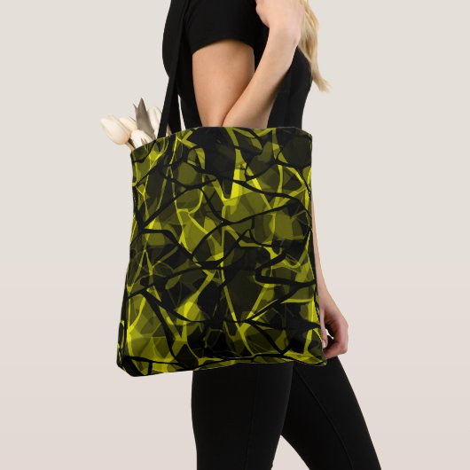 Tote Bag Sans joint liquide ondulé abstrait noir vert moder (De près)