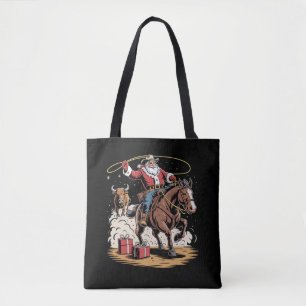 Tote Bag Santa Claus Cowboy Vintage Christmas Horse Cow