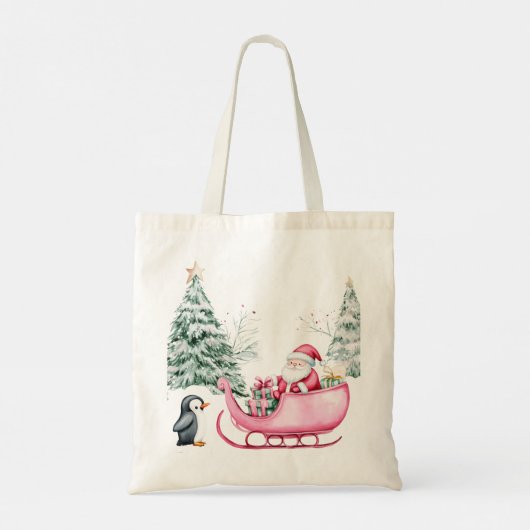 Tote Bag Santa Claus, Sleigh, Penguin, Forêt (Dos)