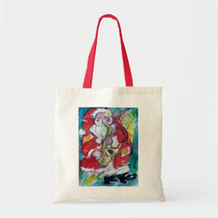 TOTE BAG SANTA PLAYING  SAX, CHRISTMAS PARTY