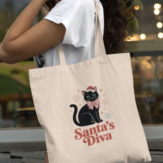 Tote Bag Santa’s Diva Cute Christmas Cat for Her