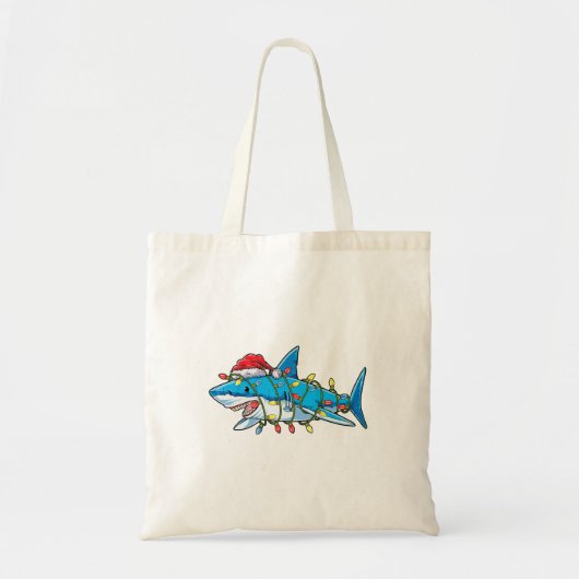 Tote Bag Santa Shark Christmas Lights Sharkma Tree Xmas Bo (Devant)
