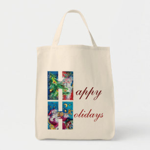 TOTE BAG SANTA  WITH VIOLIN  AND CHRISTMAS TREE H MONOGRAM