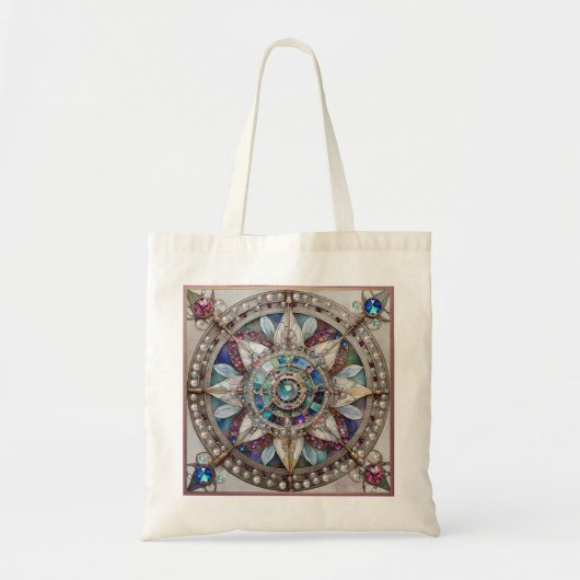 Tote Bag Saphirs roses et bleus Diamants Perles Mandala (Devant)