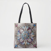 Tote Bag Saphirs roses et bleus Diamants Perles Mandala (Devant)