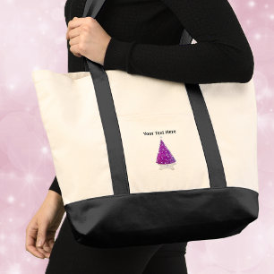 Tote Bag Sapin de Noël Rose foncé paillettes étoiles argent