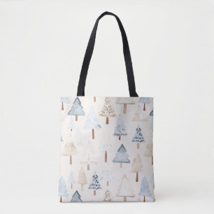 Tote Bag Sapins de Noël Bleus Beige Crème