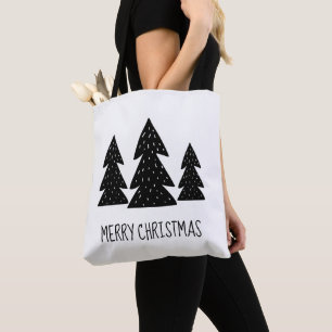 Tote Bag Sapins de Noël Scandi Noir Blanc