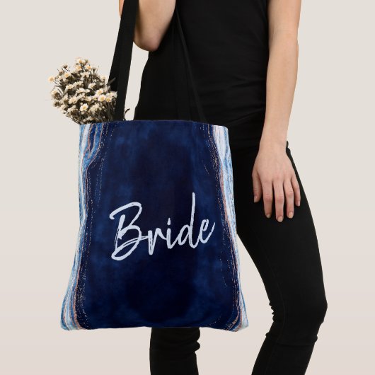 Tote Bag Sapphire Blue Rose Gold Géode Agate Marbre Bride (De près)