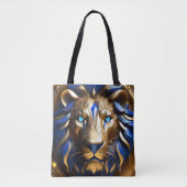 Tote Bag Sapphire Lion Bleu Et Or, (Devant)