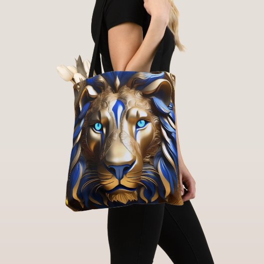 Tote Bag Sapphire Lion Bleu Et Or, (De près)