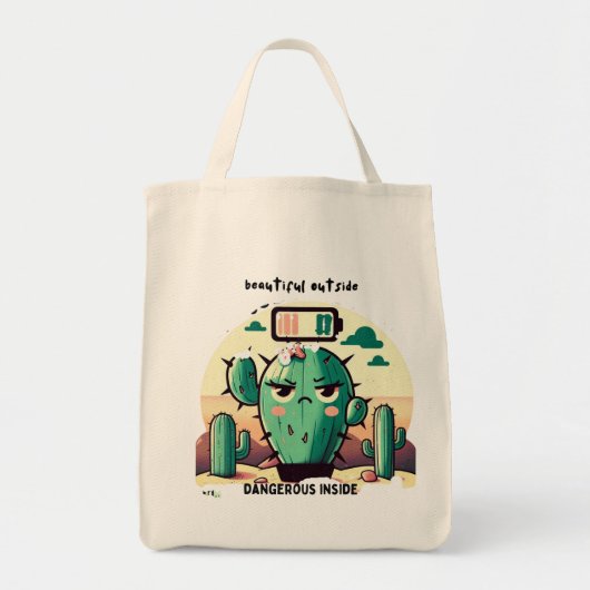 Tote Bag Sarcastic Cactus with Low Battery (Devant)