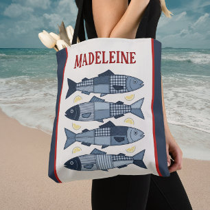 Tote Bag Sardines Citrons Patchwork Courtepointage Côtier M