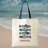 Tote Bag Sardines de style patchwork thème de la plage côti