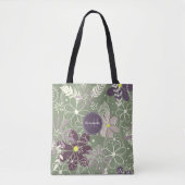 Tote Bag sauge prune violet plumes lilas fleurs motif (Devant)