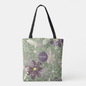 Tote Bag sauge prune violet plumes lilas fleurs motif (Dos)