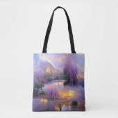 Tote Bag Saule rose au coucher du soleil près de l'étang (Devant)