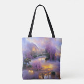 Tote Bag Saule rose au coucher du soleil près de l'étang (Dos)