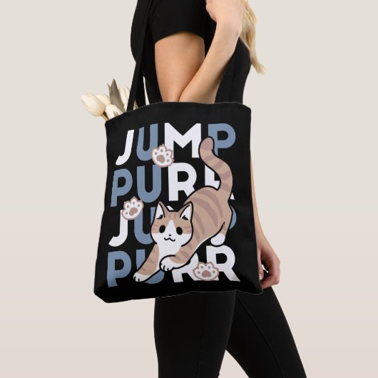 Tote Bag Sauter Purr Jump : Conception de chat joueuse avec (De près)
