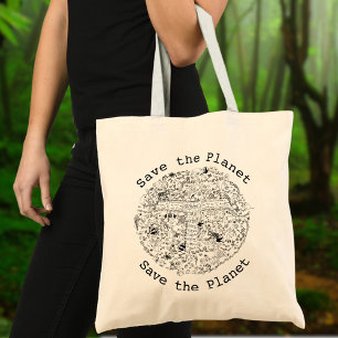 Tote Bag Sauver la planète Terre Animaux et Arbres menacés 