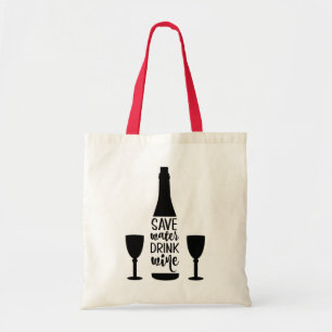 Tote Bag Sauvez de l'eau Boire du vin Bouteille noire Deux