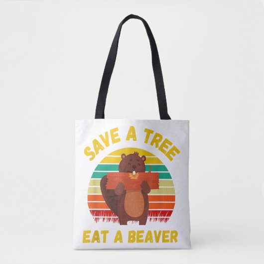 Tote Bag Sauvez un arbre Mangez un castor amusant Pun casto (Devant)