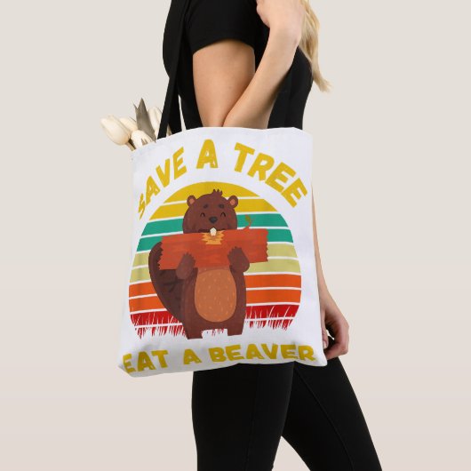 Tote Bag Sauvez un arbre Mangez un castor amusant Pun casto (De près)