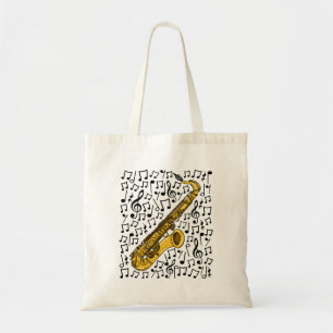 Tote Bag Saxophone Musical Notes, Saxophoniste professeur d