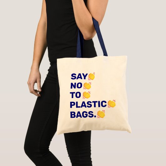 Tote Bag "Say No To Plastic Bags." clapping hands emoji (Devant (produit))