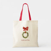Tote Bag Scandi Christmas Wreath Red Bow Nom personnalisé (Dos)