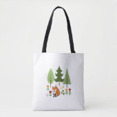 Tote Bag Scandinavian Style Fox Flowers Trees Illustration (Devant)