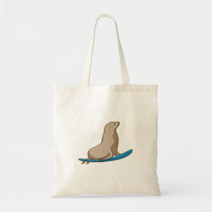 Tote Bag Sceau comme surfeur avec Surfboard