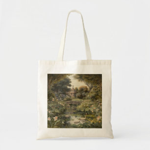Tote Bag Scène botanique de cygnes dans un jardin anglais