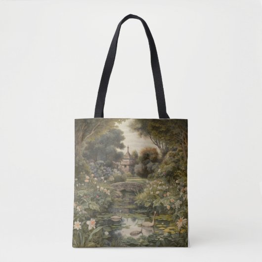 Tote Bag Scène botanique de cygnes dans un jardin anglais (Devant)