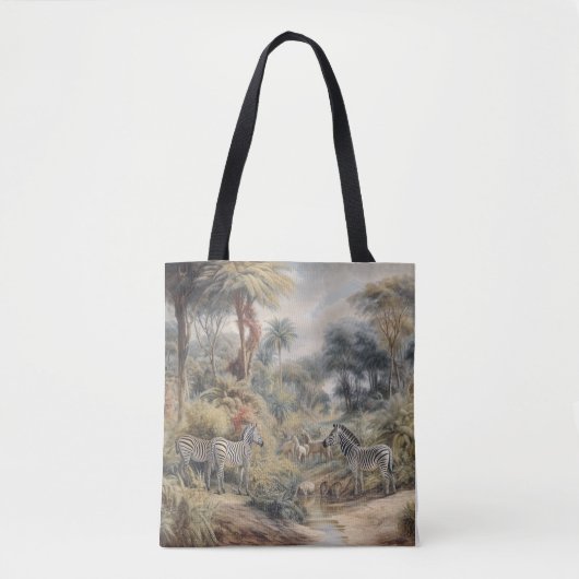 Tote Bag Scène botanique de zèbres dans une oasis (Devant)