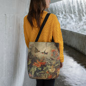 Tote Bag Scène botanique vintage d'hummingbirdet de fleurs