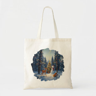 Tote Bag Scene d'arbre de Noël Cute Deer Fawn Snowman