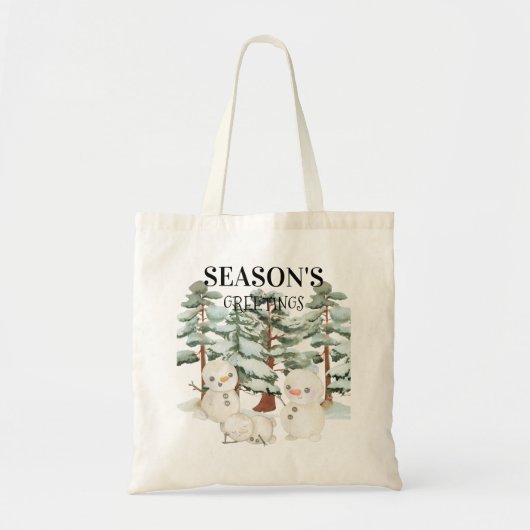 Tote Bag Scène de bonhommes de neige à l'aquarelle (Devant)
