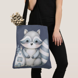 Tote Bag Scène de cabane en bois nocturne avec un raton lav