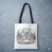Tote Bag Scène de cabane enneigée lumineuse