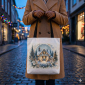 Tote Bag Scène de cabane enneigée lumineuse