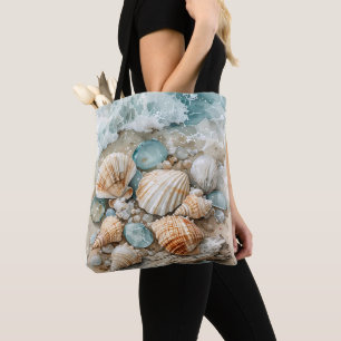 Tote Bag Scène de coquillages de mer côtière à l'aquarelle