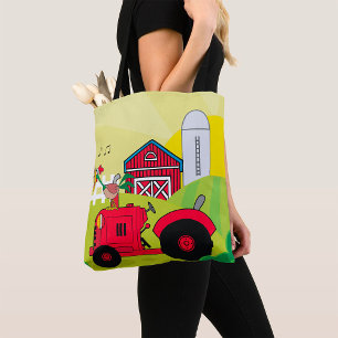 Tote Bag Scène de ferme avec coq chantant sur tracteur